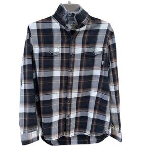 VANS Men’s Plaid Flannel Brown Black White Size Small Classic Fit Flaw